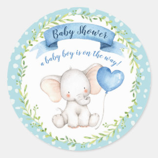 Watercolour Elephant Baby Shower, Boy, STICKER