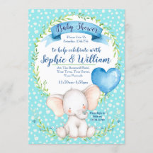 Watercolour Elephant boy Baby Shower Invitation