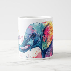 Watercolour Elephant with flowers. Large Coffee Mug