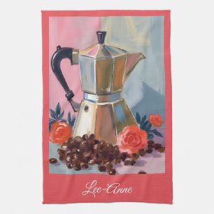 Watercolour Espresso Pot Art Tea Towel
