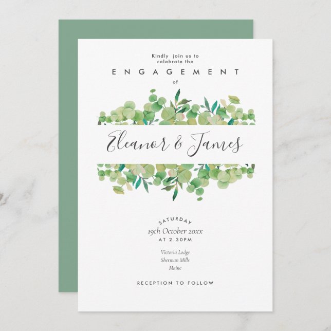 Watercolour Eucalyptus Greenery Engagement Invitation (Front/Back)