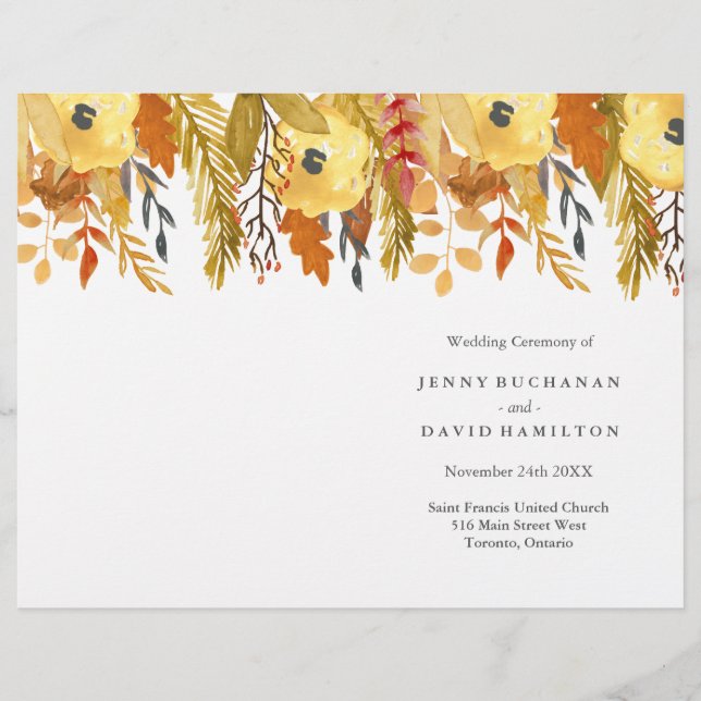 Watercolour Fall Wedding Programs (Front)