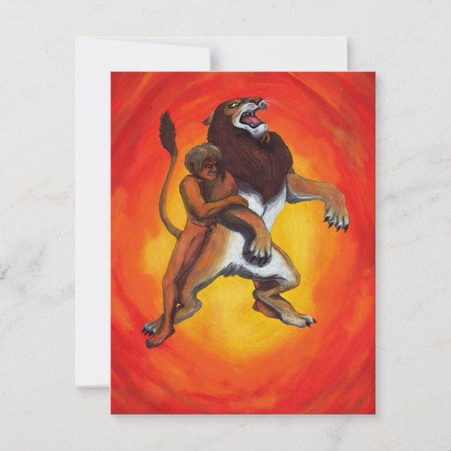 watercolour fantasy herkules fighting wild lion (Front)
