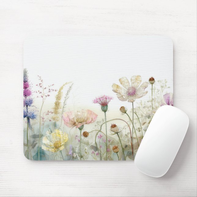 Watercolour field of wild flowers  mouse pad (With Mouse)