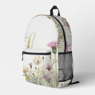 Watercolour field of wild flowers printed backpack