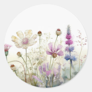 Watercolour Field of wildflowers Classic Round Sticker