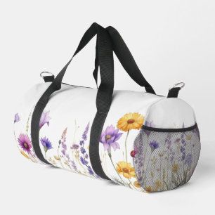Watercolour field of wildflowers duffle bag