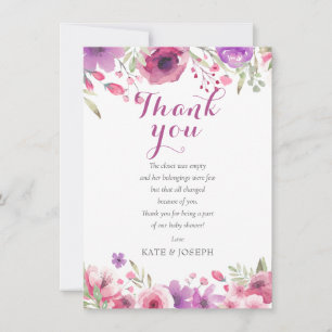 Watercolour Floral Baby Girl Shower Thank You Poem Card