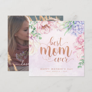 Watercolour Floral Best Mum Ever Photo Card