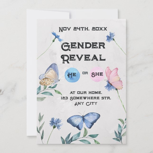 Watercolour Floral Butterfly Invitation (Front)