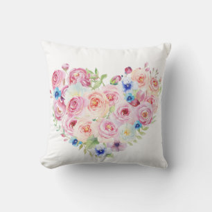 Watercolour Floral Heart Throw Cushion