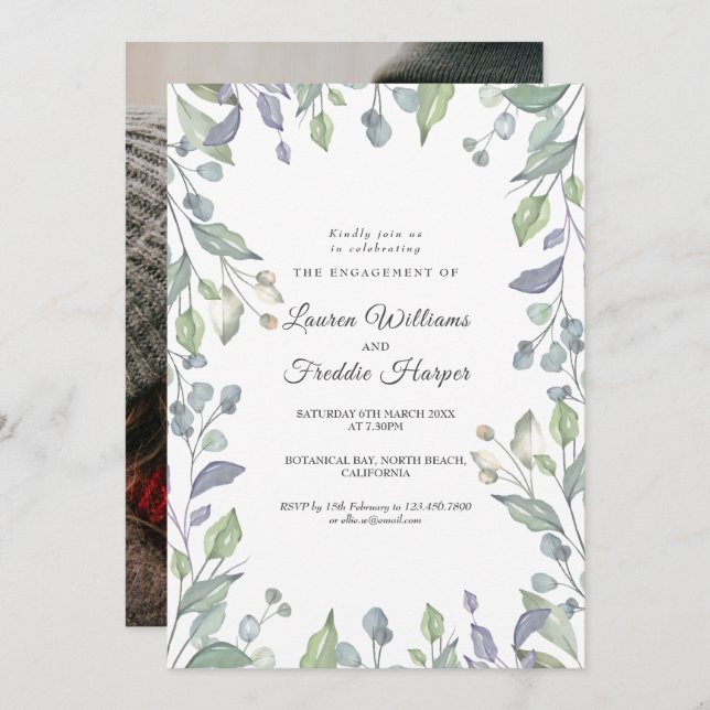 Watercolour Floral Photo Engagement Invitation (Front/Back)