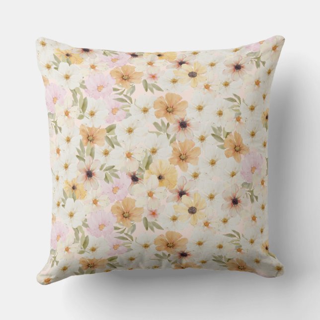 Watercolour Floral Print Throw Cushion (Back)
