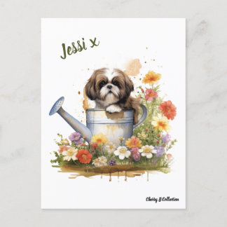 Watercolour Floral Shih Tzu, can be personalized Postcard