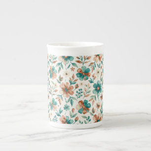 Watercolour Floral Teal Copper Bone China Mug