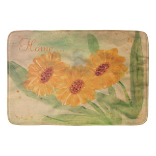 Watercolour Floral With Taupe Bath Mat