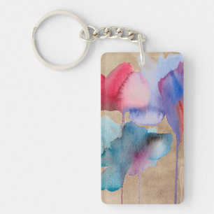 Watercolour flower modern floral on taupe key ring