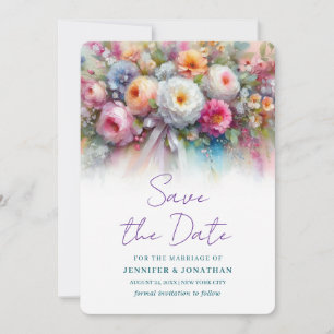 Watercolour Flowers Hand Script Save The Date