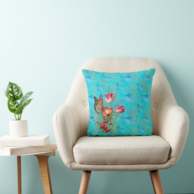 Watercolour Flowers with Visiting Butterflies. Cushion (Chair)