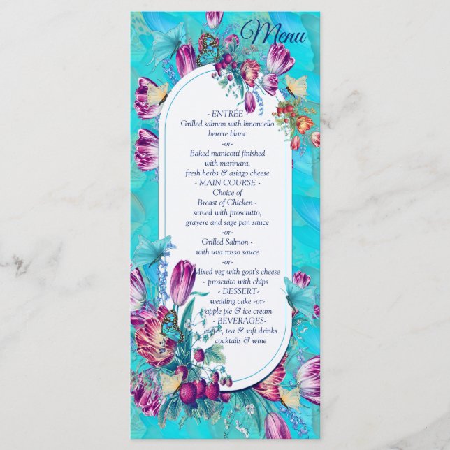 Watercolour Flowers with Visiting Butterflies Menu (Front)