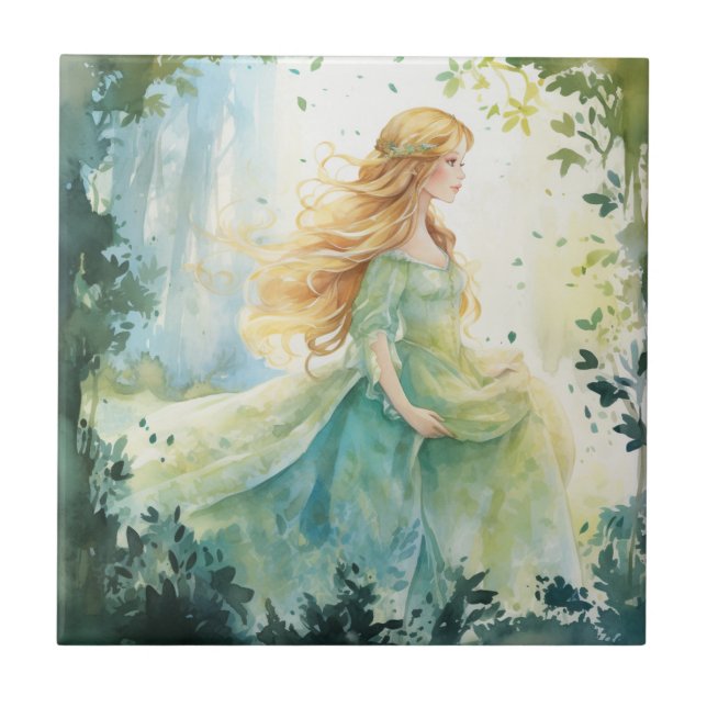 Watercolour Forest Princess Ceramic Tile (Front)