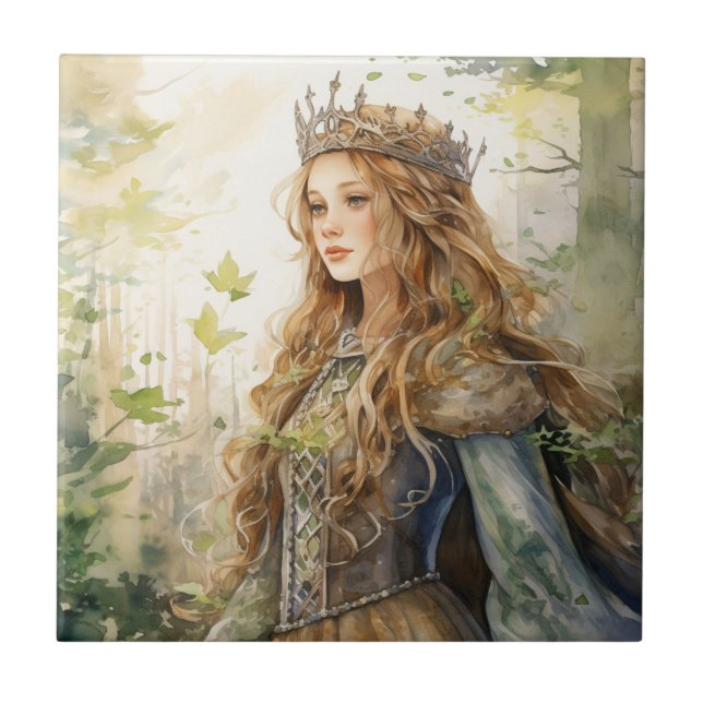Watercolour Forest Princess Ceramic Tile (Front)