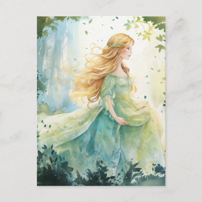 Watercolour Forest Princess Postcard (Front)