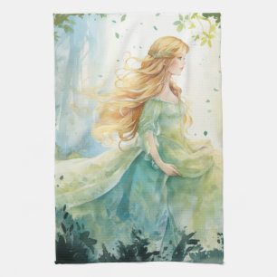 Watercolour Forest Princess Tea Towel