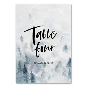 Watercolour Forest Wedding table cards - table 4