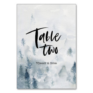 Watercolour Forest Wedding table cards - table two