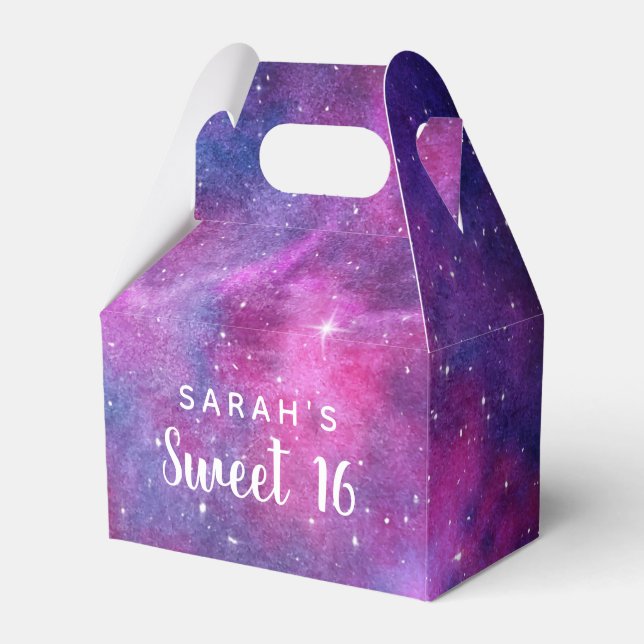 Watercolour Galaxy Pink And Purple Sweet Sixteen Favour Box (Front Side)