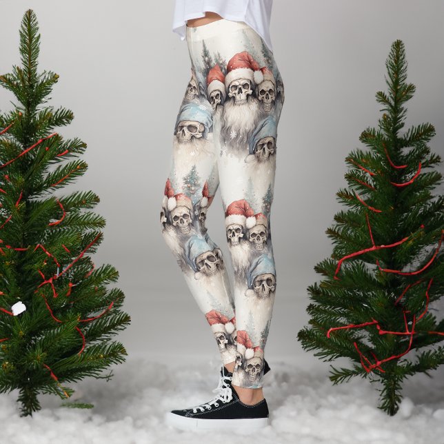 Watercolour Gothic Christmas Skulls in Santa Hats Leggings (Creator Uploaded)