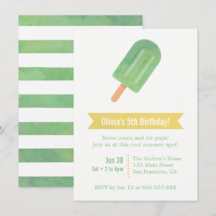 Watercolour Green Ice Pop Lolly Birthday Party Invitation