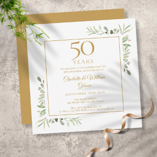 Watercolour Greenery 50th Wedding Anniversary Invitation