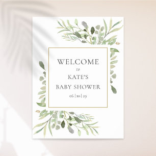Watercolour Greenery Baby Shower Welcome Sign
