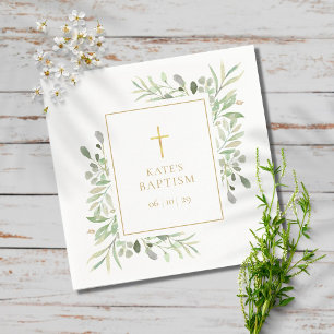 Watercolour Greenery Baptism Christening Napkin