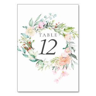 Watercolour Greenery Floral Wedding Table Numbers