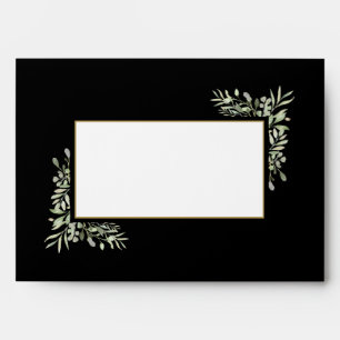 Watercolour Greenery Leaves Black Gold Envelope