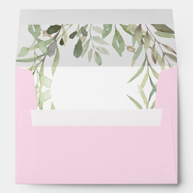 Watercolour Greenery Leaves Pink Envelope (Back (Bottom))