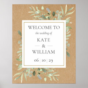 Watercolour Greenery Leaves Wedding Welcome Sign