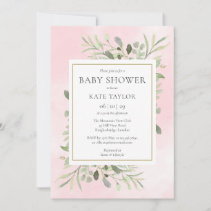 Watercolour Greenery Pink Baby Shower   Sprinkle Invitation