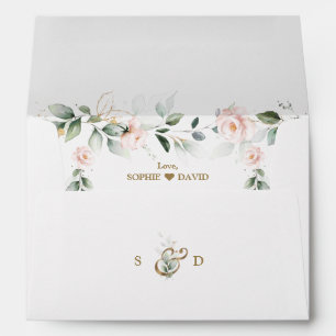 Watercolour Greenery Pink Wedding Return Address  Envelope