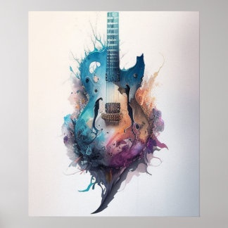 watercolour Guitar Lovers Poster
