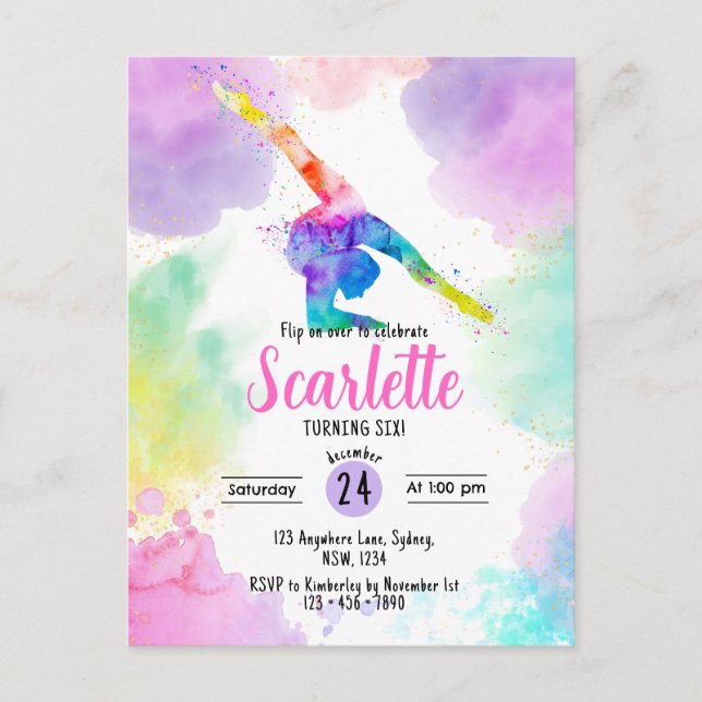 Watercolour Gymnastics post card invitation (Front)
