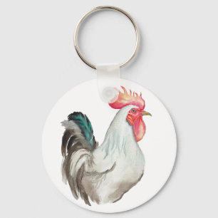 Watercolour hand drawing of a Rooster Key Ring