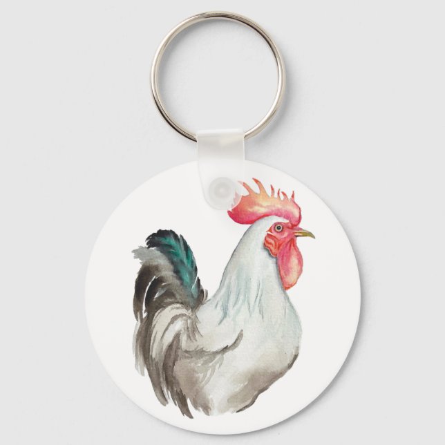 Watercolour hand drawing of a Rooster Key Ring (Front)