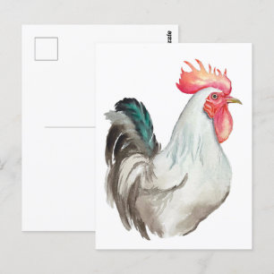 Watercolour hand drawing of a Rooster Postcard