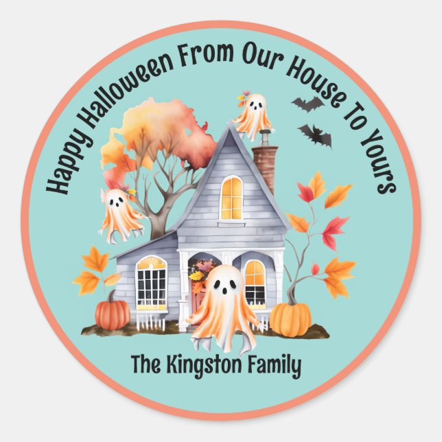  Watercolour Haunted House and Ghosts   Classic Round Sticker (Front)