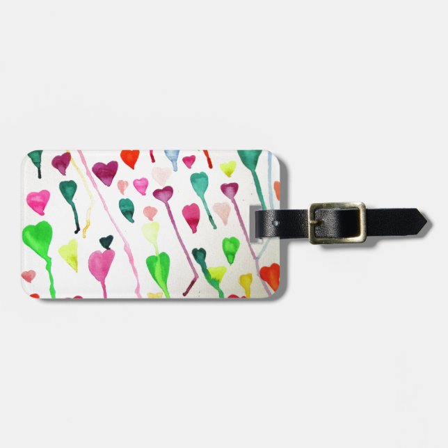 Watercolour hearts illustration art luggage tag (Front Horizontal)