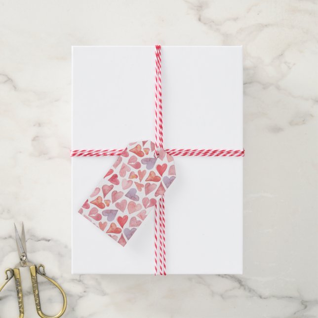 Watercolour Hearts Valentines Day Gift Tag (With Twine)